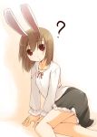  1girl ? animal_ears brown_eyes brown_hair jirou_(chekoro) rabbit_ears short_hair skirt solo 
