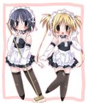  2girls :d arm_garter blonde_hair broom chibi kore_ga_watashi_no_goshujin-sama maid multiple_girls open_mouth paco sawatari_izumi sawatari_mitsuki smile thigh-highs 