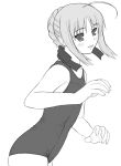  1girl ahoge fate/stay_night fate_(series) monochrome one-piece_swimsuit saber school_swimsuit shichimenchou simple_background solo swimsuit 