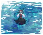  1girl afloat bow brown_hair detached_sleeves expressionless female from_above hair_tubes hakurei_reimu long_hair looking_up parted_lips partially_submerged solo takanashi_akihito touhou water 