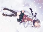  closed_eyes footwear miniskirt nyaou original sad sad_girl_in_snow scarf skirt snow snowing socks sweater thigh-highs zettai_ryouiki 