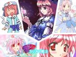  1girl :d :o blush butterfly butterfly_on_hand close-up face fan female folding_fan ghost glowing hat insect laughing looking_at_viewer magic open_mouth parted_lips pink_hair red_eyes saigyouji_yuyuko short_hair smile touhou triangular_headpiece 