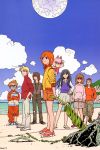  00s 3girls 4boys beach bell_(mujin_wakusei_survive) black_hair blonde_hair boots brown_hair chako_(mujin_wakusei_survive) clouds computer crossed_arms everyone furry glasses hand_on_hip hands_in_pockets hips hood hoodie howard jacket kaoru_(mujin_wakusei_survive) laptop leaf lineup long_hair luna_(mujin_wakusei_survive) menori menori_visconti mujin_wakusei_survive multiple_boys multiple_girls no_socks orange_hair outdoors pants piggyback plant pleated_skirt sharla shingo_(mujin_wakusei_survive) shoes short_hair shorts signature skirt sky sleeves_pushed_up smile sneakers sweater_vest torn_clothes vest vines water wavy_hair wind wristband 