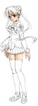  00s 1girl armlet brown_eyes bun_cover full_body katase_shima partially_colored pleated_skirt simple_background skirt smile solo standing thigh-highs uchuu_no_stellvia unfinished white_background zettai_ryouiki 