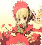  00s 1girl blonde_hair blush bonnet bow capelet dress lolita_fashion long_hair long_sleeves outstretched_arms red_dress red_eyes rozen_maiden shinku solo spread_arms twintails 