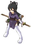  1girl from_above japanese_clothes katana ninja original sheath sheathed shiratama_dango solo sword thigh-highs weapon zettai_ryouiki 