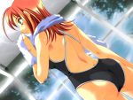  00s 1girl ass back competition_school_swimsuit crossback from_behind green_eyes kimi_ga_nozomu_eien long_hair one-piece_swimsuit redhead solo suzumiya_akane swimsuit towel 