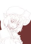  1girl face female finger_to_mouth hat monochrome nakamura_kusata remilia_scarlet short_hair solo touhou wings wrist_cuffs 