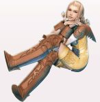  1girl 3d blonde_hair boots brown_boots cg crossed_legs female final_fantasy final_fantasy_xii full_body hands_together interlocked_fingers leather legs_crossed looking_at_viewer official_art penelo sitting solo twintails 