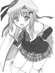  beret buttons cape fangs hat large_buttons little_busters!! monochrome noumi_kudryavka shichimenchou thigh-highs 