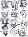  6+girls bat_wings daiyousei female flandre_scarlet hakurei_reimu hitodama hong_meiling houraisan_kaguya izayoi_sakuya koakuma konpaku_youmu konpaku_youmu_(ghost) letty_whiterock mizuno_kurage monochrome multiple_girls open_clothes open_shirt patchouli_knowledge remilia_scarlet shirt siblings sisters sketch touhou wings 