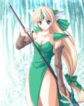  1girl blonde_hair blue_eyes hair_ribbon kirishima_satoshi legs liese long_hair low-tied_long_hair polearm ribbon riesz seiken_densetsu seiken_densetsu_3 solo spear tied_hair weapon 