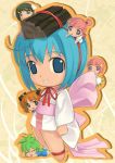  6+girls ahoge anklet aroe binchou-tan binchou-tan_(character) binchou-tan_(series) blue_eyes blue_hair bow chibi chiku-rin chiku-tan everyone jewelry kunugi-tan mikazuki_akira! multiple_girls obi object_on_head ren-tan sash 