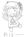  1girl ^_^ blush chibi closed_eyes flower food_print full_body lily_of_the_valley long_sleeves lowres monochrome open_mouth pumpkin short_hair solo suigetsu waha waha~ yamato_suzuran 