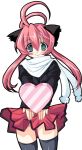  1girl animal_ears blue_eyes blush cat_ears pink_hair scarf skirt solo tajima_yoshikazu thigh-highs valentine zettai_ryouiki 