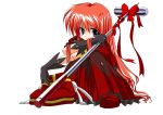  1girl alternate_hairstyle black_gloves blue_eyes bow gloves graf_eisen hair_down hammer long_hair lyrical_nanoha mahou_shoujo_lyrical_nanoha mahou_shoujo_lyrical_nanoha_a&#039;s nonohara_nyorai redhead ribbon solo untied vita 