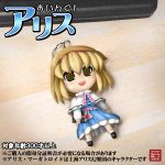  1girl alice_margatroid blonde_hair book brown_eyes capelet character_doll chibi dress female fukaiton hair_between_eyes keychain long_sleeves looking_at_viewer lowres smile solo touhou 
