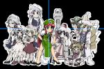  6+girls animal_ears arm_grab artist_request bags_under_eyes blonde_hair brown_hair cat_ears cat_tail chair chen chin_rest dress drunk flandre_scarlet fox_tail hat hong_meiling horns ibuki_suika indian_style izayoi_sakuya legs letty_whiterock looking_at_viewer maid multiple_girls multiple_tails patchouli_knowledge purple_hair redhead remilia_scarlet siblings silver_hair simple_background sisters sitting skirt tabard tail touhou wheelchair yakumo_ran 