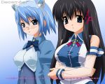  2girls 2k-tan bangs bare_shoulders black_hair blue_background blue_eyes blue_hair blue_swimsuit blush bow bowtie breasts calendar character_name covered_navel crossed_arms december detached_sleeves erect_nipples glasses gradient gradient_background hair_ornament juliet_sleeves large_breasts long_hair long_sleeves looking_at_viewer maid_headdress multiple_girls open_clothes os-tan parted_lips puffy_sleeves rimless_glasses robot_ears school_swimsuit see-through shirt short_hair sidelocks sleeveless sleeveless_shirt sugimura_tomokazu swimsuit swimsuit_under_clothes taut_clothes taut_shirt upper_body very_long_hair wing_collar xp-tan 