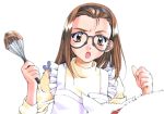  1girl 90s apron cat glasses hairband hosaka_miyuki kai_tomohisa sentimental_graffiti solo whisk 