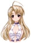  1girl 90s ahoge blonde_hair breasts choker cleavage colored front-tie_top halterneck long_hair pia_carrot_(series) pia_carrot_e_youkoso!! pia_carrot_e_youkoso!!_3 red_eyes sketch solo takai_sayaka 