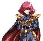  cape duplicate gundam gundam_zz haman_karn lowres midori_(searchlight) military military_uniform pink_hair uniform violet_eyes 