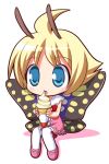  1girl blonde_hair blue_eyes butterfly chibi crepe fairy food ice_cream mary_janes osaragi_mitama pink_shoes shimon shimotsuma shoes solo thigh-highs 