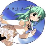  alice_carroll aria dutch_angle green_hair hair_ribbon kantoku long_hair miniskirt ribbon skirt text thigh-highs 