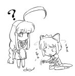  2girls 2k-tan ? ahoge braid chibi finger_to_mouth glasses huge_ahoge long_hair lowres me-tan glasses_glasses monochrome multiple_girls os-tan short_hair translated 