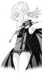  1girl armpits cape casual_one-piece_swimsuit fate/stay_night fate_(series) frilled_swimsuit frills lace miharu_(artist) miharu_(ttt) monochrome one-piece_swimsuit saber solo swimsuit 