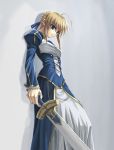  1girl ahoge blonde_hair blue_eyes dress excalibur fate/stay_night fate_(series) nakayama_yukiji saber solo sword weapon 