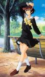  1girl 90s bench nanase_yuu pleated_skirt school_uniform sentimental_graffiti serafuku skirt solo 