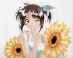  1girl 90s flower kai_tomohisa morii_kaho one_eye_closed sentimental_graffiti solo sunflower wink 