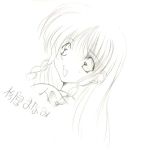  1girl 90s blush dutch_angle face long_hair lowres monochrome open_mouth sentimental_graffiti smile solo sugihara_manami twintails 