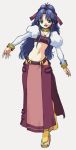  1girl blue_hair compile long_hair looking_at_viewer madou_monogatari open_mouth puyopuyo rulue sandals skirt smile solo white_background 