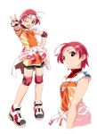  00s 1girl ahoge bike_shorts elbow_pads fingerless_gloves flat_chest gloves headband knee_pads mai_(popotan) one_eye_closed pink_eyes pink_hair popotan shoes short_hair small_breasts sneakers solo v watanabe_akio wink 