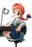  braid desk glasses mouth_hold overalls pi-po redhead satou_toshiyuki single_braid 