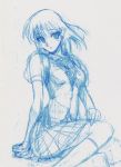 00s 1girl blue monochrome school_rumble sketch solo tsukamoto_yakumo 