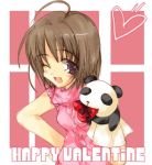  1girl espresso fang hand_puppet happy_valentine heart one_eye_closed panda puppet solo tsukamichi_fumi valentine wink 