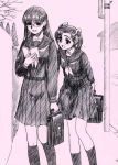  black_lagoon glasses maki_(black_lagoon) mekongdelta monochrome pleated_skirt school_uniform serafuku skirt socks washimine_yukio 