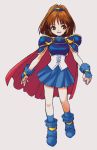  1girl arle_nadja blue_skirt brown_eyes brown_hair cape compile madou_monogatari open_mouth ponytail puyopuyo skirt smile solo 