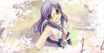  1girl cardigan cherry_blossoms fairy glasses hiiro_yuki original pleated_skirt purple_hair school_uniform serafuku skirt solo violet_eyes 