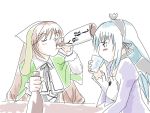  00s 2girls alcohol blush bottle drinking drunk hairband multiple_girls rozen_maiden sitting sketch straightchromia suigintou suiseiseki table 