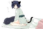  animal_ears barefoot cat_ears cat_tail japanese_clothes oekaki pajamas sleepy tail 