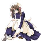  00s brown_hair carnelian cat glasses green_eyes harukawa_tomomi highres kao_no_nai_tsuki maid twintails 