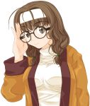  1girl adjusting_glasses face glasses hands headband kimi_kiss mizusawa_mao solo study studying yamaguchi_homupe 
