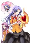  blue_eyes blue_hair caster cosplay crossover fate/stay_night fate_(series) glasses long_hair lyrical_nanoha mahou_shoujo_lyrical_nanoha pantyhose parody pointy_ears purple_hair raising_heart rider school_uniform serafuku soba_(saz) takamachi_nanoha takamachi_nanoha_(cosplay) violet_eyes 