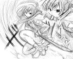  1girl fujitsuki monochrome multiple_views original sketch sword weapon 