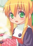  blonde_hair capcom food green_eyes long_hair rockman rockman_(classic) roll 