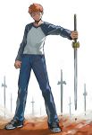  1boy b_suke emiya_shirou fate/stay_night fate_(series) male_focus raglan_sleeves solo sword unlimited_blade_works weapon 
